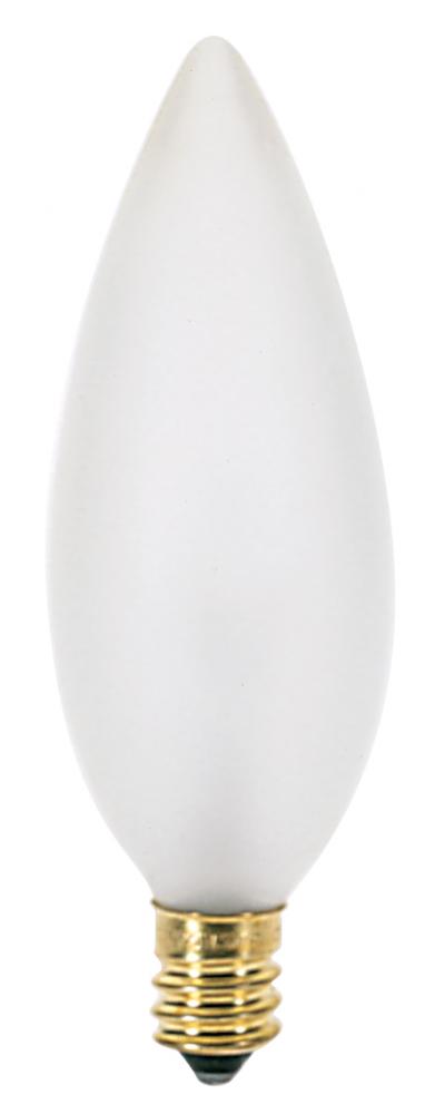 40 Watt BA9 1/2 Incandescent; Frost; 2500 Average rated hours; 384 Lumens; Candelabra base; 130