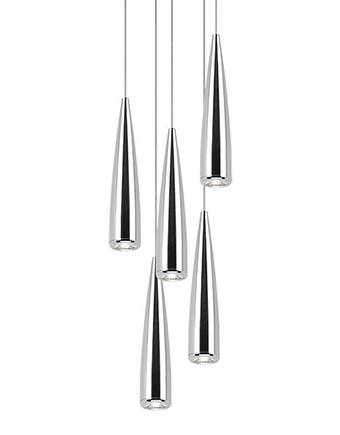 Five LED Pendant with a Sleek Chrome Cone and Canopy