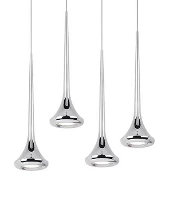 Four LED Pendant with a Slender Trumpet Shape and Chrome Canopy