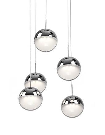 Five LED Pendant Stunning Sphere Shaped Design with Chrome Canopy