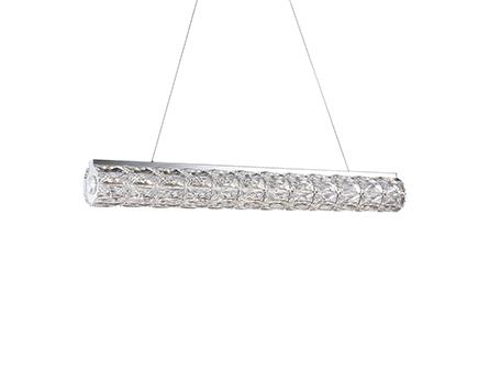 Single Linear LED Cylinder Pendant with Exquisite Diamond Cut Clear Crystals