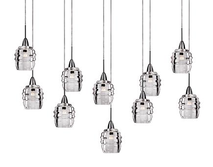 Vintage but Modern LED Linear Ten Light Multi-Pendant with Die Cast Clear Glass