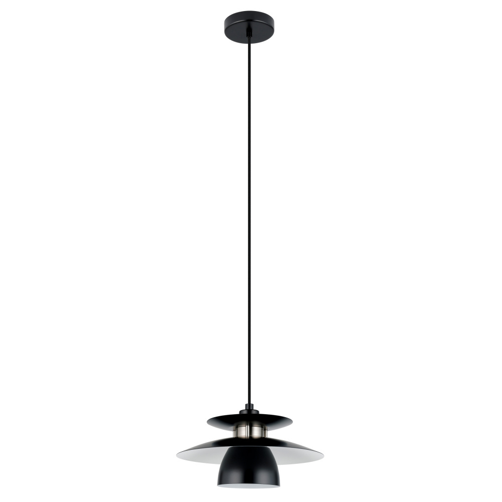 1 LT Pendant w/ Black Finish & Black w/ White Interior Metal Shade
